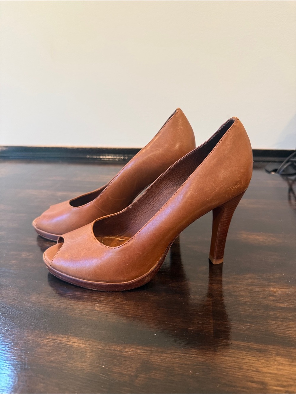 Lauren Ralph Lauren Brown Peep-Toe High Heels